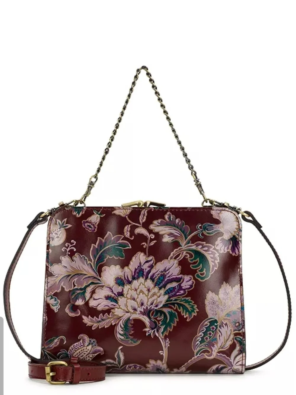 Patricia Nash Burgundy Floral Chain Top Handle Or Crossbody Purse NWT